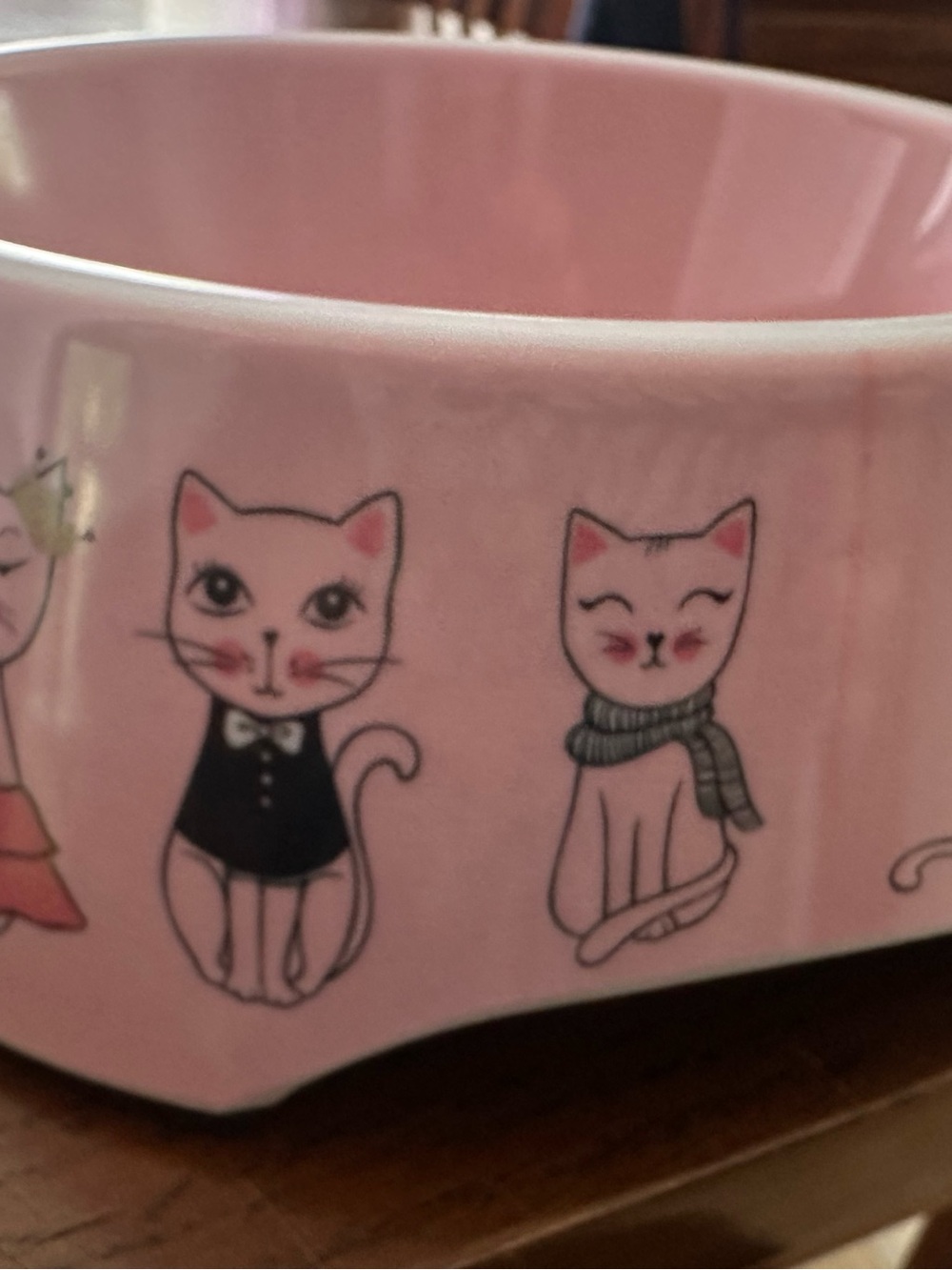 Cat & Fish Ceramic Pet Bowl Set - Pink and White - Picture 3 of 7